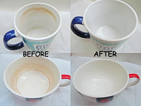 تمیز کردن فنجان بدون سفید کننده, شیوه تمیز کردن لکه چای و قهوه