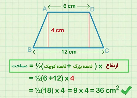 محاسبه مساحت انواع ذوزنقه طریقه محاسبه مساحت ذوزنقه, بدست آوردن مساحت ذوزنقه, مساحت ذوزنقه مختلف الاضلاع