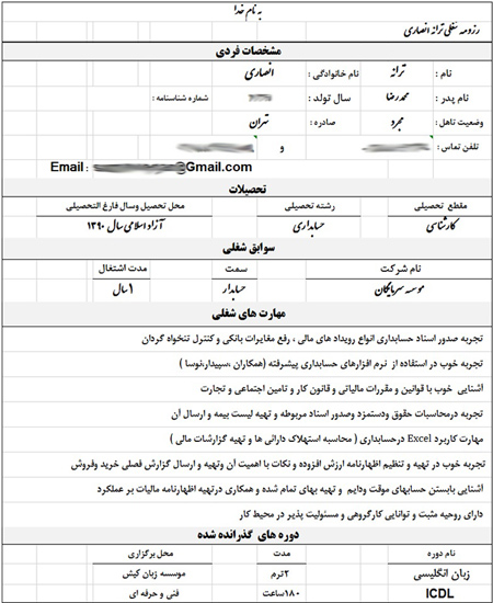 پر کردن رزومه,رزومه کاری
