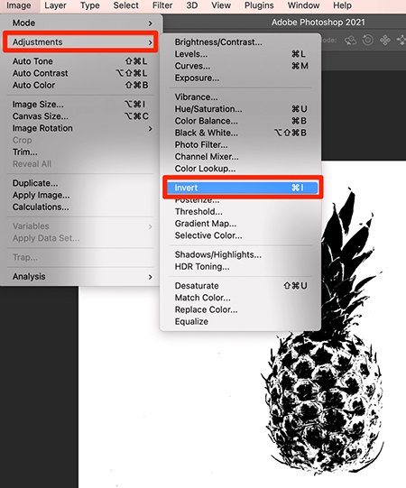 گزینه Invert را انتخاب کنید ساخت براش از تصویر در فتوشاپ, ساخت Brush دلخواه در فتوشاپ, تبدیل عکس به براش در فتوشاپ