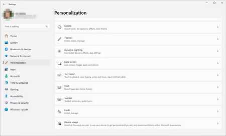تصویر تنظیمات Personalization در ویندوز 11 تغییر فونت ویندوز 11, نصب فونت در ویندوز 11