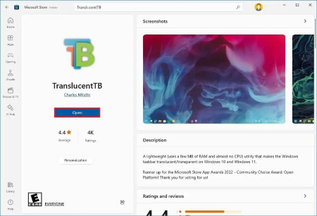 TranslucentTB برای ویندوز 10 شفاف کردن Taskbar در ویندوز 10, تسکبار ویندوز خود را شفاف کنید