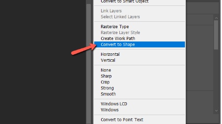 ذخیره فایل های SVG در فتوشاپ, تبدیل فایل svg, لایه متن را به Shape تبدیل کنید