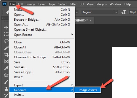 ذخیره فایل های SVG در فتوشاپ, تبدیل فایل svg,  Image Assets را انتخاب کنید