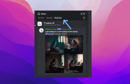 به برگه «Mentions» بروید هوش مصنوعی Midjourney, تولید تصویر با هوش مصنوعی رایگان