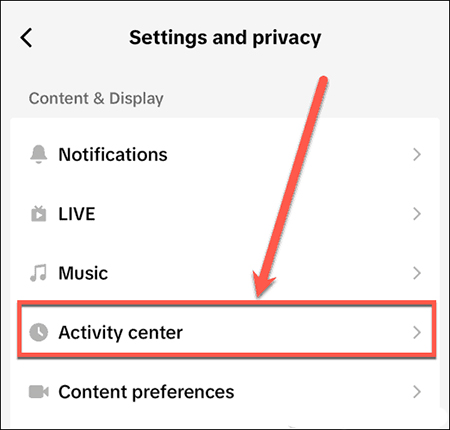 روی Activity center ضربه بزنید حذف تاریخچه نظرات TikTok, حذف نظرات خود در TikTok