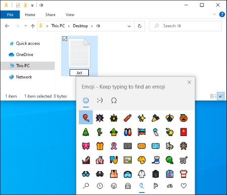 افزودن ایموجی به نام فایل در ویندوز 10 با استفاده از File Explorer طرز استفاده از ایموجشی برای نام فایل در ویندوز 10, نحوه استفاده از ایموجی در نام فایل ها, افزودن ایموجی به نام فایل در ویندوز 10 با استفاده از File Explorer