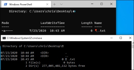 نحوه برخورد با ایموجی ها در Windows PowerShell و Command Prompt نام فایل با ایموجی گربه در ویندوز 10, طرز استفاده از ایموجشی برای نام فایل در ویندوز 10, نحوه استفاده از ایموجی در نام فایل ها