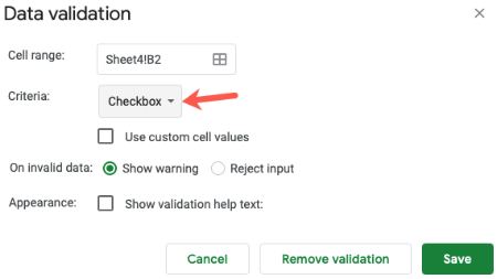 چک باکس را انتخاب کنید ایجاد چک لیست در گوگل شیت, آموزش ساخت چک لیست در گوگل شیت