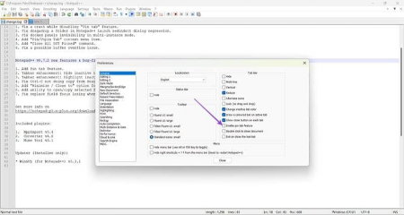 برداشتن تیک گزینه Enable pin tab feature در بخش Tab Bar نحوه غیرفعال کردن Pin Tab در Notepad++, آموزش کار با زبانههای Notepad++