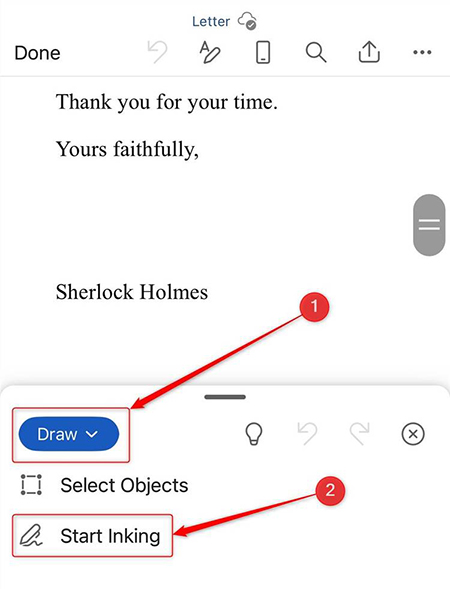 منوی Draw در برنامه موبایل مایکروسافت ورد اضافه کردن امضا به ورد, اضافه کردن امضا در Microsoft Word