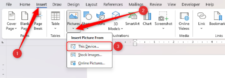 روی Insert > Pictures کلیک کنید اضافه کردن امضا به ورد, اضافه کردن امضا در Microsoft Word