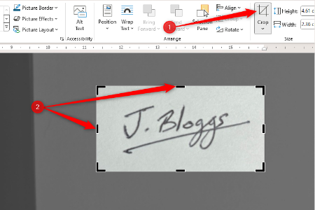 از ابزار Crop در تب Picture Format استفاده کنید اضافه کردن امضا به ورد, اضافه کردن امضا در Microsoft Word