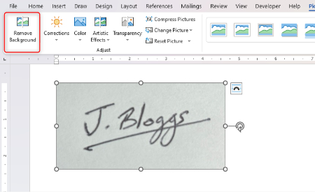 از ابزار Remove Background استفاده کنید اضافه کردن امضا به ورد, اضافه کردن امضا در Microsoft Word